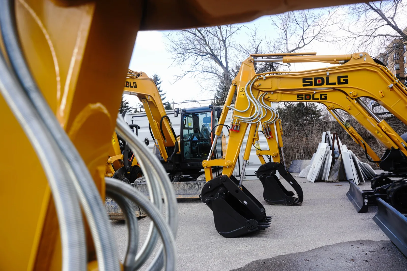 SDLG machines on the TerraX yard at 189 Milner Ave, Toronto